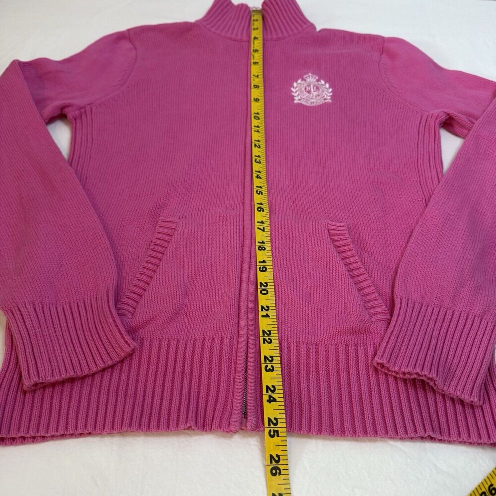 Lauren Ralph Lauren Cardigan Sweater Full Zip Pink Med Knit Women Old Money Logo - Picture 6 of 14